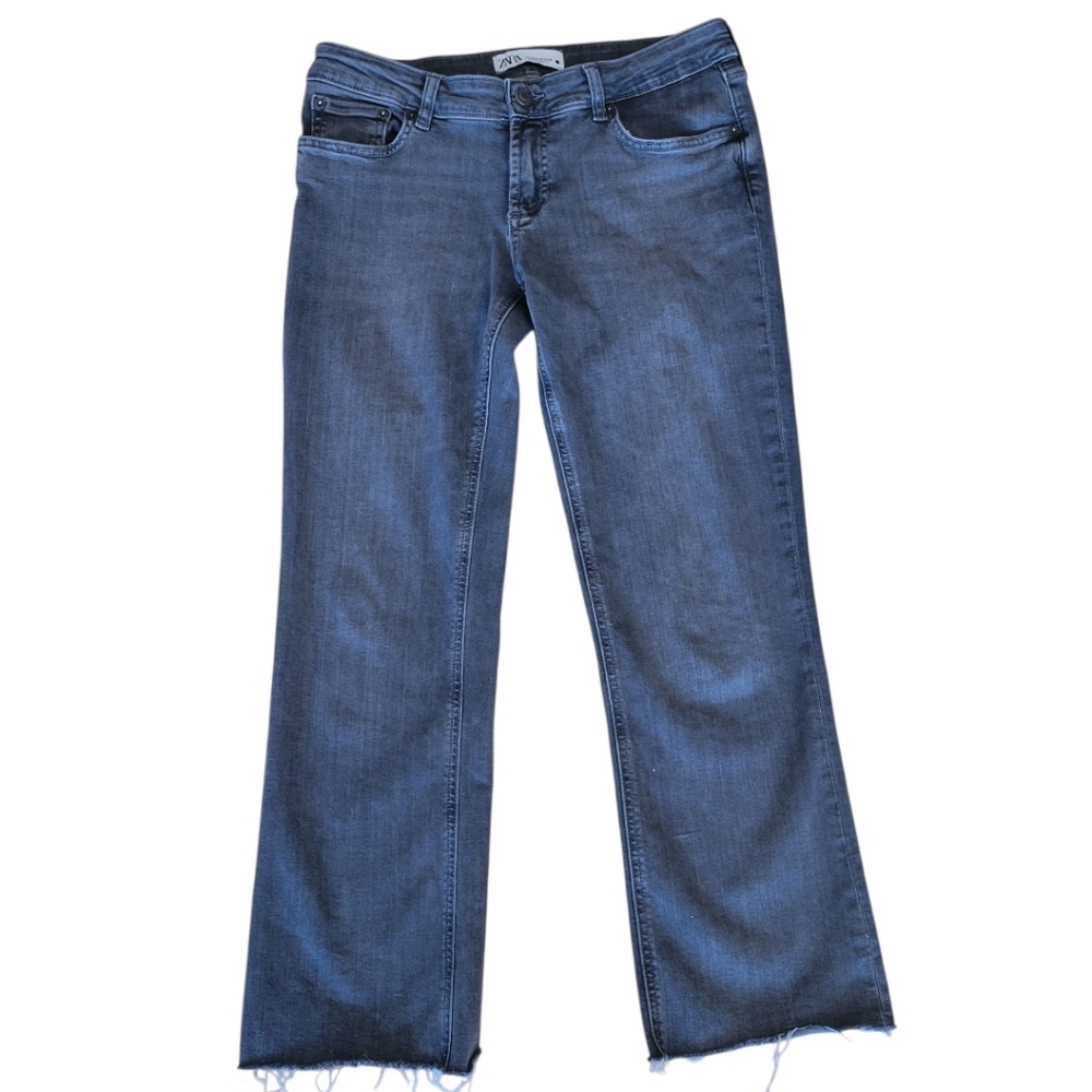 Zara Black Distressed Straight Crop Denim Jeans Size 6‎